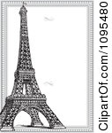 Clipart Vertical Black And White Eiffel Tower And Frame With Swirls    