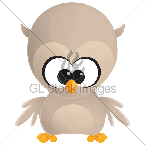 Cute Cartoon Baby Brown Owl With Huge Eyes Stan   