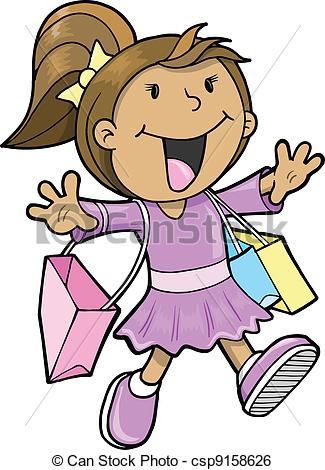 Cute Shopping Girl Vector Illustration Csp9158626   Search Clipart