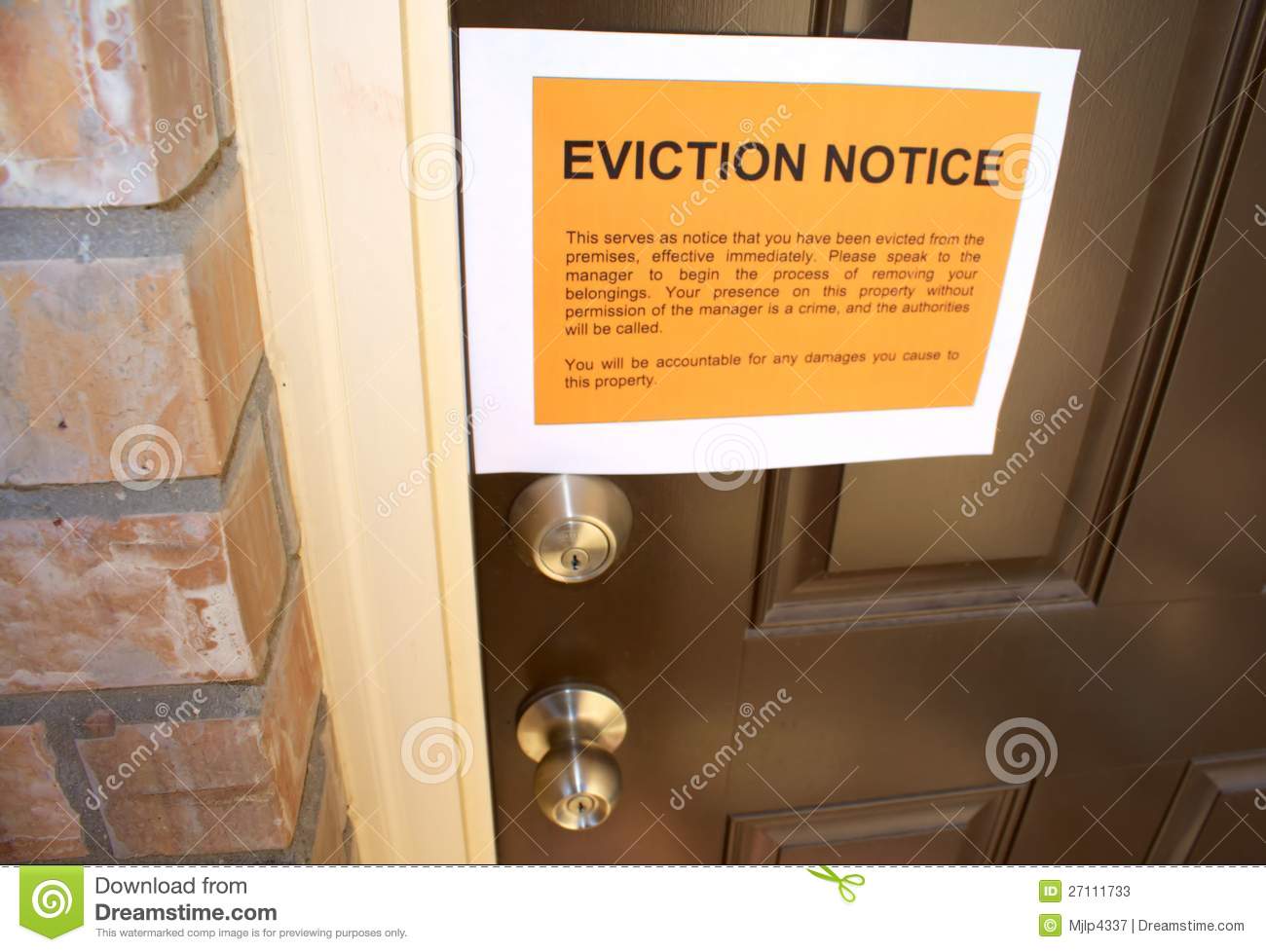 Eviction Notice On The Front Door Of Modern Home
