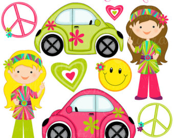 Hippie Chick Cute Digital Clipart   Commercial Use Ok   Retro Girls