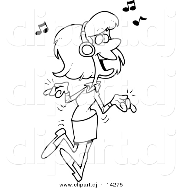 Of Cartoon Girl Dancing And Listening To Music   Coloring Page Outline
