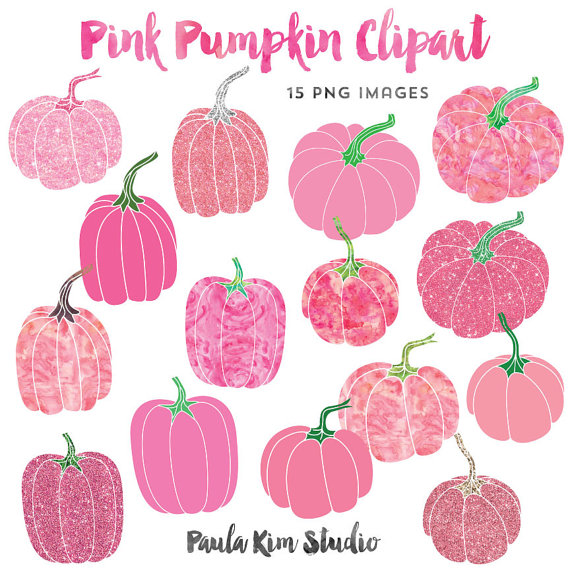 Pink Pumpkin Clipart Watercolor And Glitter Clip Art Clipart Instant    