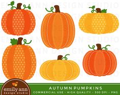 Pumpkins Fall Autumn Halloween Cute Clip Art   Stitched Patterns Polka