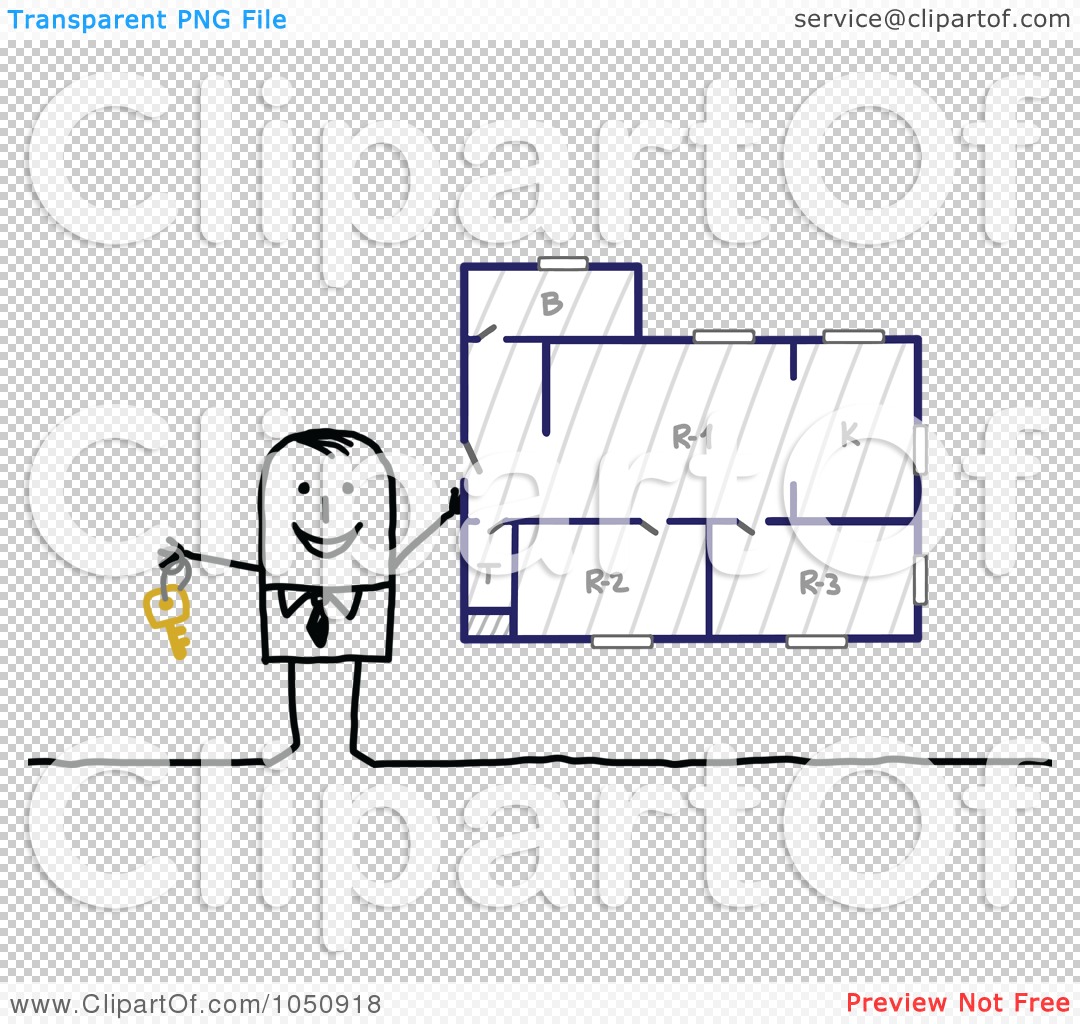 Rf  Clip Art Illustration Of A Stick Real Estate Agent Selling A Plan