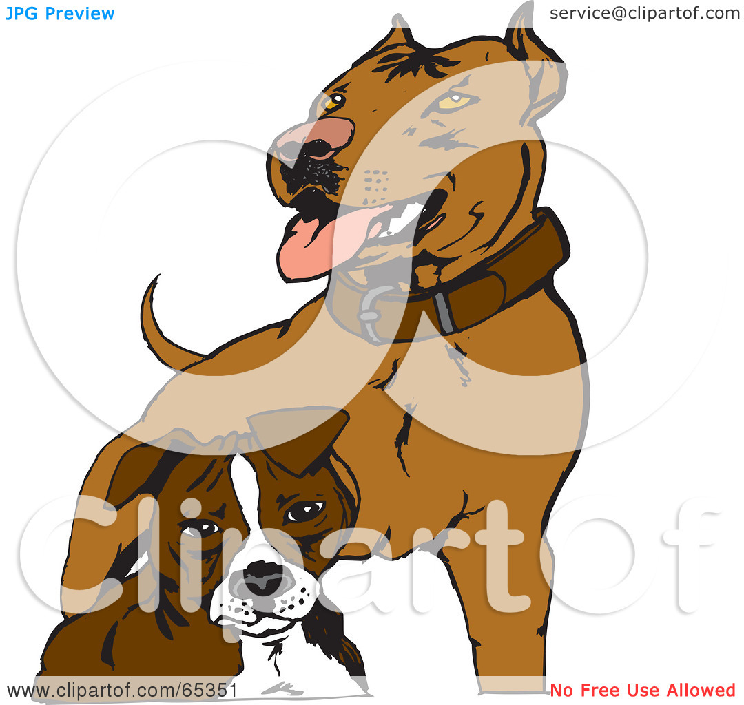 Royalty Free  Rf  Clipart Illustration Of Two Brown Pit Bull Terriers