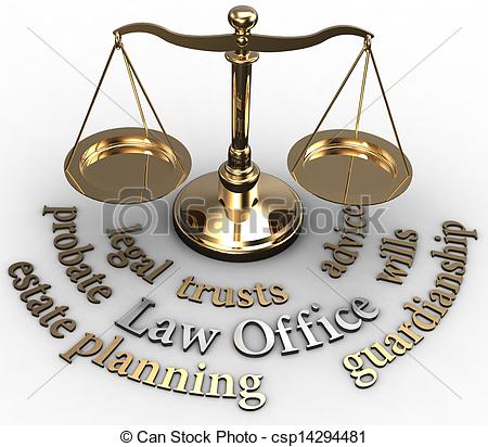 Stock Illustration   Scale Estate Probate Wills Attorney Words   Stock