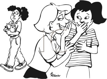 This Black And White Cartoon Of Two Girls Gossiping About Another