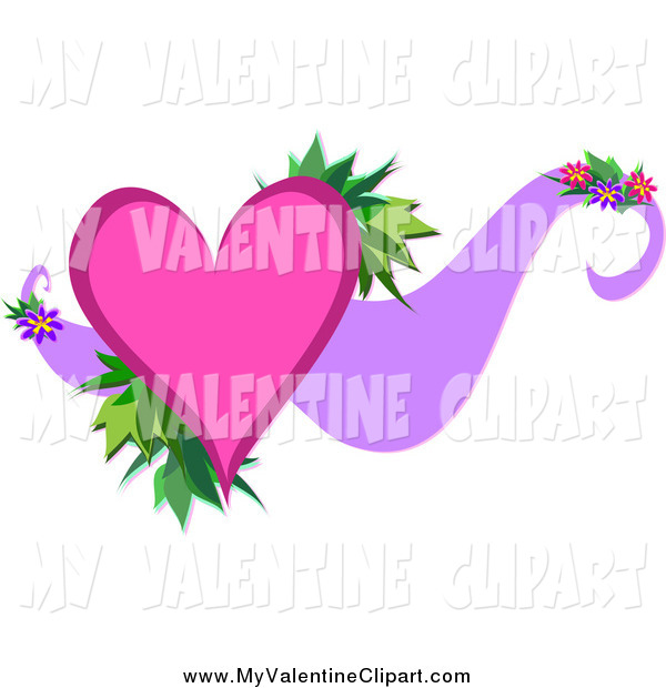 Valentine Clipart Of A Pink Heart With Leaves And Flowers On A Purple