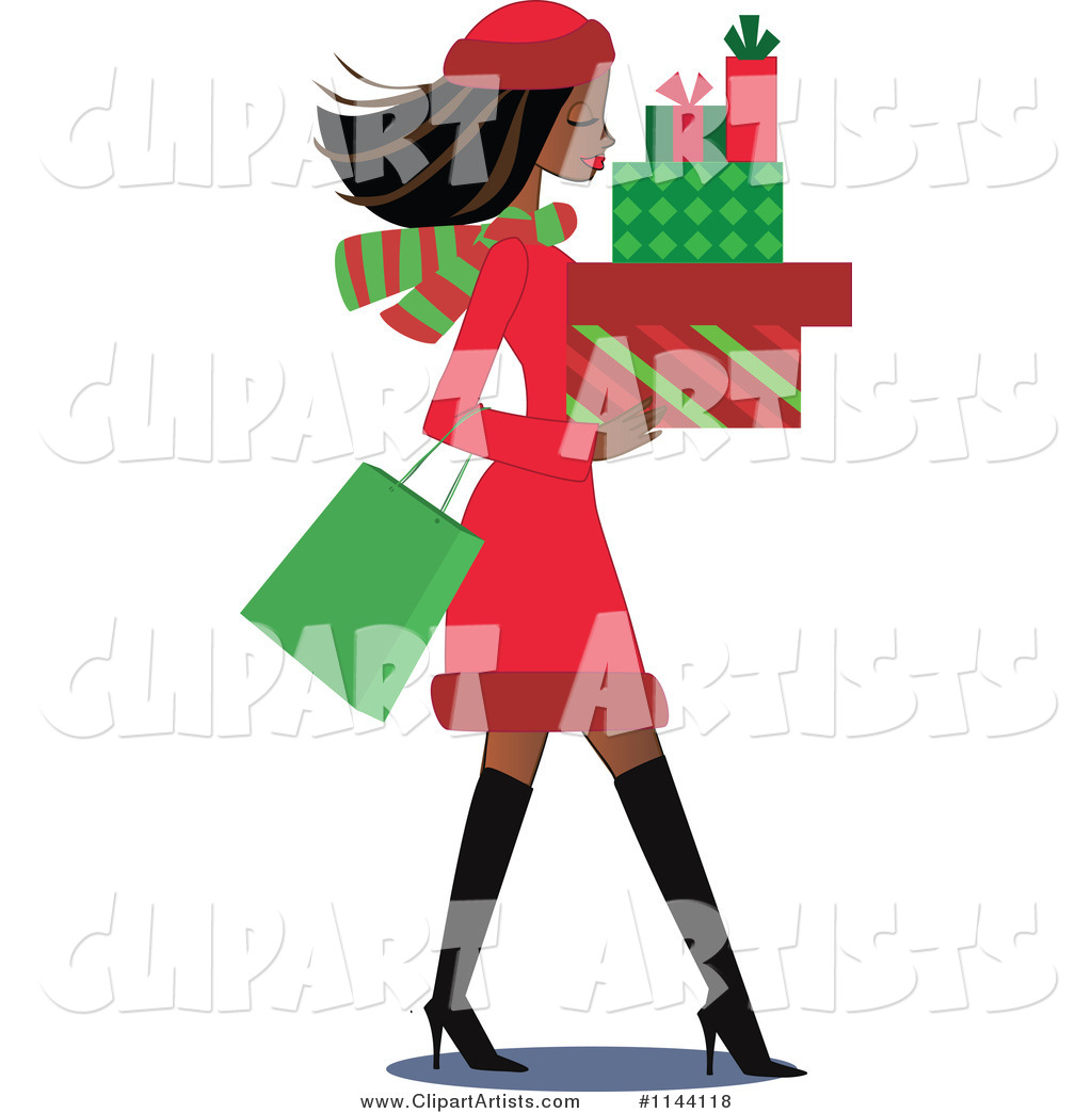 Vector  1144118   Shopping Black Christmas Woman Carrying Gift Boxes