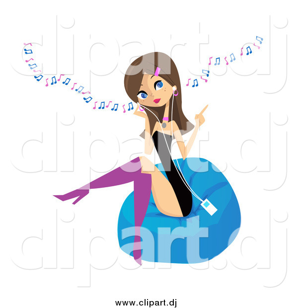 Vector Clipart Of A Stylish Brunette Teenager Sitting On A Bean Bag