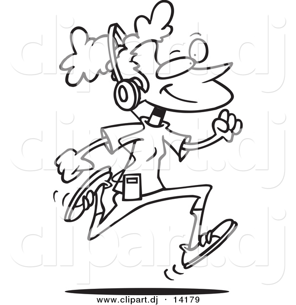 Vector Of Cartoon Girl Listening To Music And Running   Coloring Page