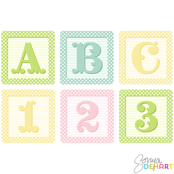 Vector Shaby French Baby Blocks Alphabet Clip Art Set
