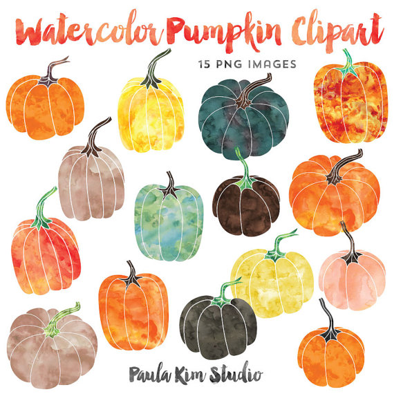 Watercolor Graphics Pumpkin Clipart Fall Clip Art Instant Download    