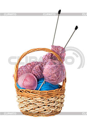 Yarn For Knitting With Knitting Needles In Wicker Basket     G215