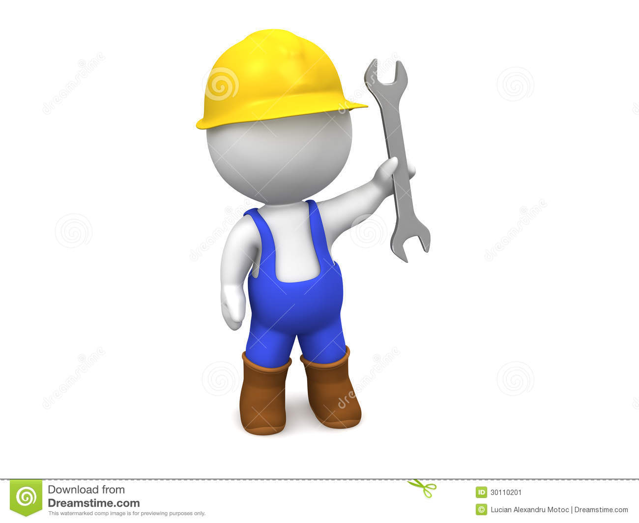 3d Guy Wearing A Hard Hat Blue Overalls And Brown Boots  Holding A