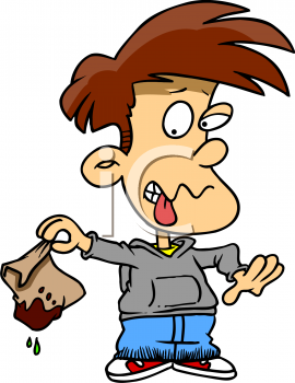 Cartoon Clipart Picture Of A Student With A Dripping Lunch Bag
