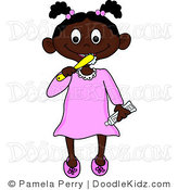 Clip Art Illustration Of An African American Toddler Girl Brushing Her