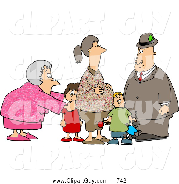 Clip Art Of A Doting Grandma And Grandpa Standing With Grandchildren    