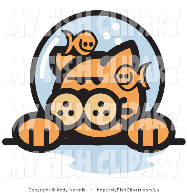 Clip Art Of A Grumpy Orange Cat Watching As Fish Make Fun Of Him In A