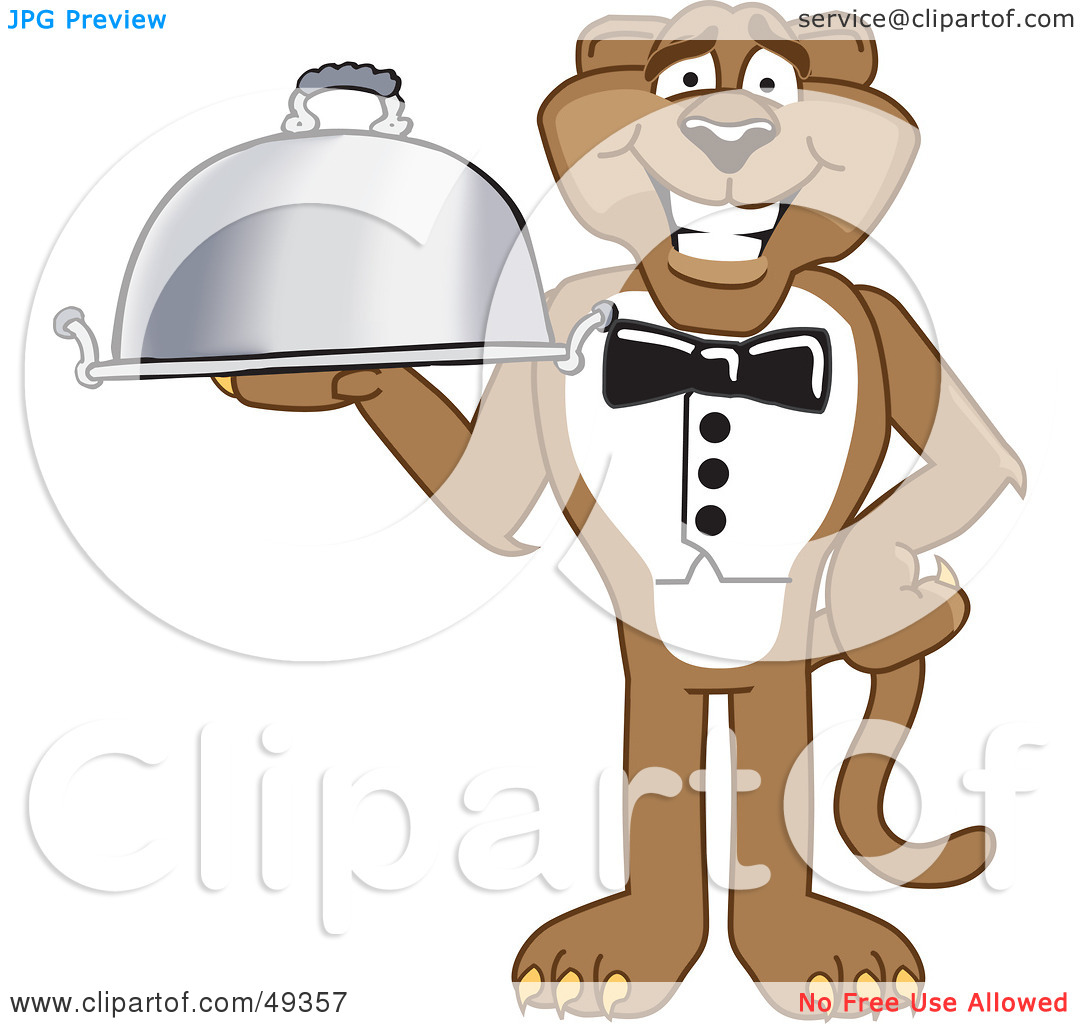 Clipart Illustration Of A Cougar Mascot Character Serving A Platter By