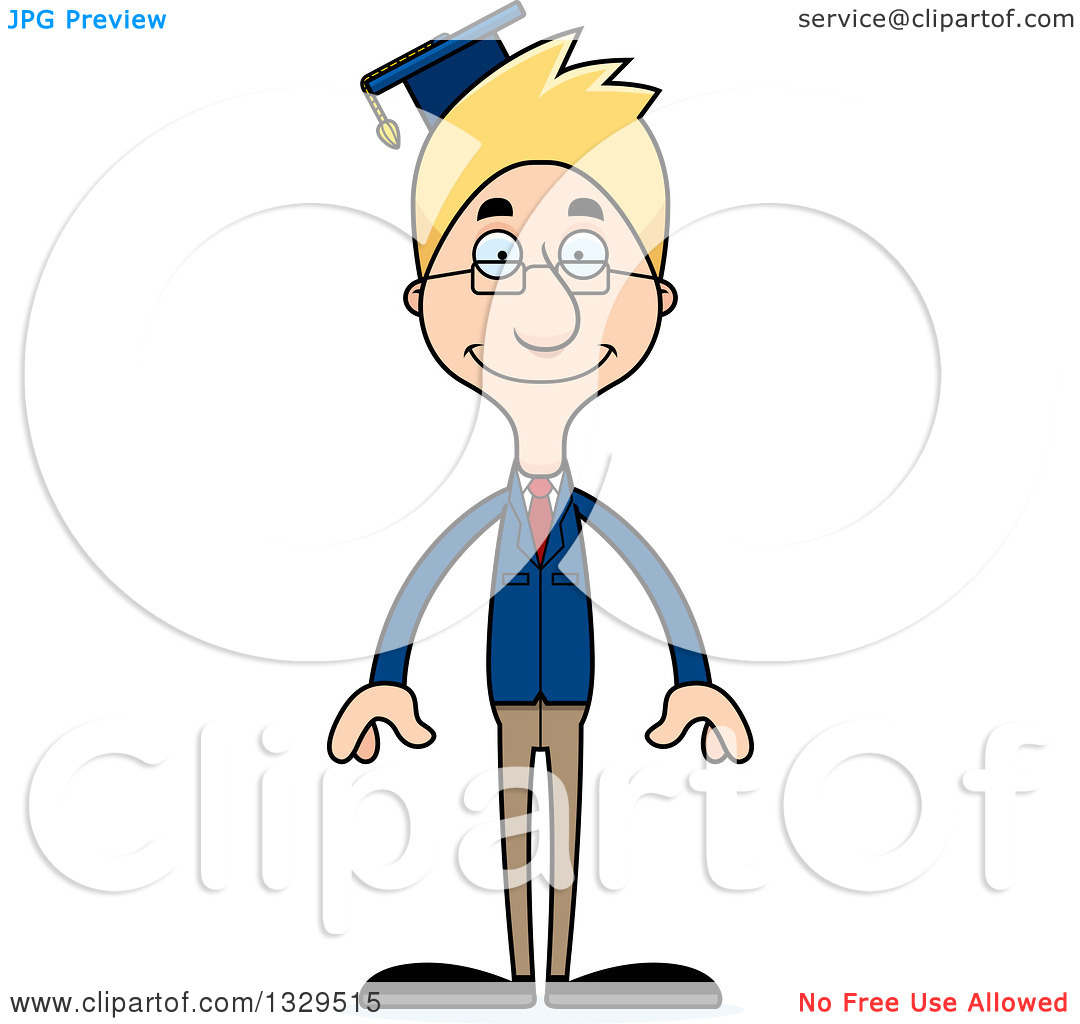 Clipart Of A Cartoon Happy Tall Skinny White Man Professor   Royalty    
