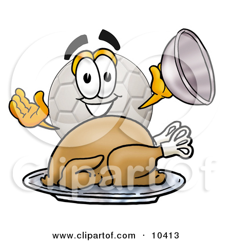 Clipart Picture Of A Soccer Ball Mascot Cartoon Character Serving A