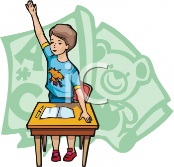 Clipart Picture Of A Young Student Raising His Hand In Class