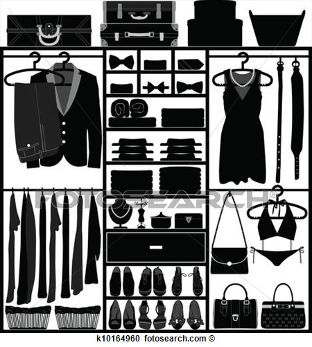 Closet Wardrobe Cupboard Man Woman View Large Clip Art Graphic