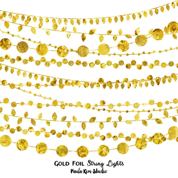 Gold Foil String Lights Clip Art Digital Instant Download Wedding    