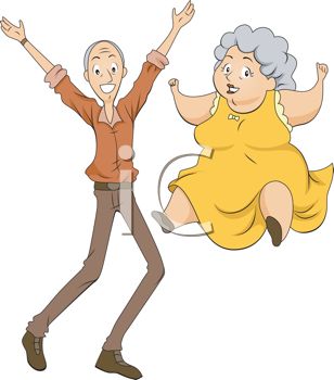 Grandma And Grandpa Jumping For Joy   Royalty Free Clip Art Image