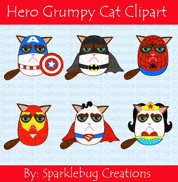 Hero Grumpy Cat Clipart Instant Download By Sparklebugcreations