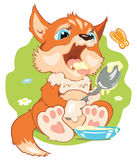 Illustration A Small Fox Eating Porridge  Stock Image