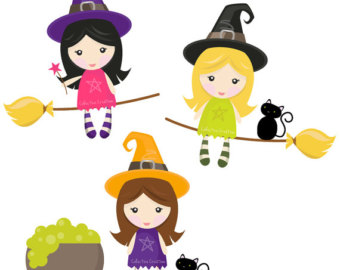 Little Witches Digital Clipart Set   Clip Art For Commercial And    