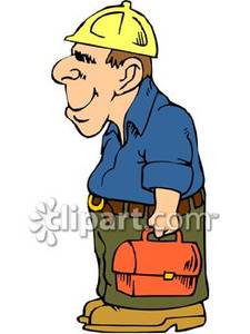 Man Wearing A Hard Hat Holding His Lunchbox   Royalty Free Clipart