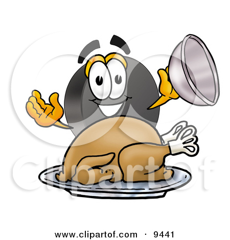Mascot Cartoon Character Serving A Thanksgiving Turkey On A Platter