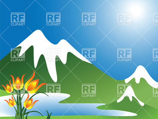 Mountain Landscape With Snow Capped Peak Download Royalty Free Vector