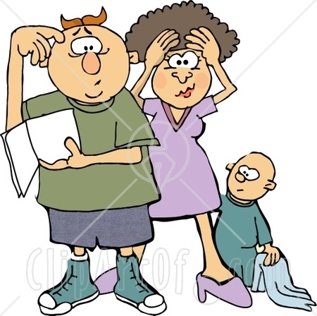 New Mom And Dad Trying To Figure Out How To Raise A Baby Boy Clipart