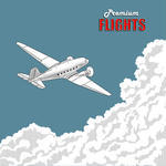 Old Time Plane Flying Over Clouds Black And White Drawing With Color