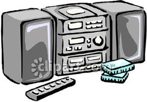 Stereo With Speakers And A Remote   Royalty Free Clipart Picture
