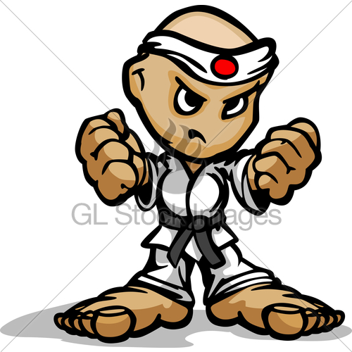 Tough Guy Cartoon Karate Martial Arts Fighter With Fists       Gl