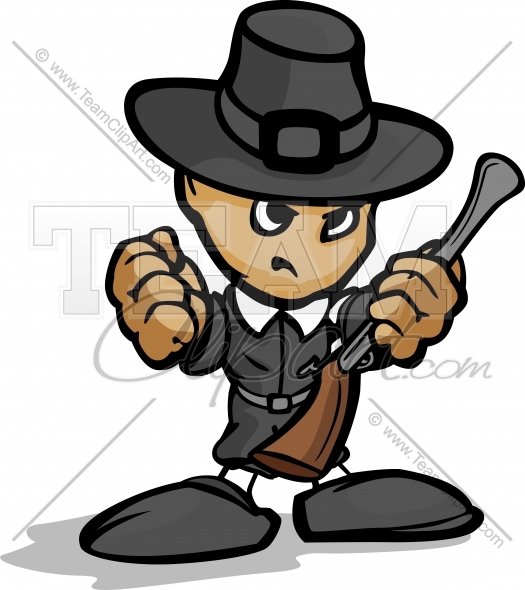 Tough Guy Pilgrim With Gun And Hat Vector Graphic   Team Clipart  Com