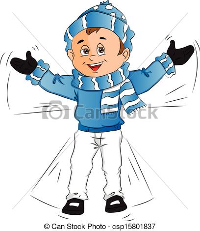 Vector   Vector Of Happy Boy Making A Snow Angel    Stock Illustration