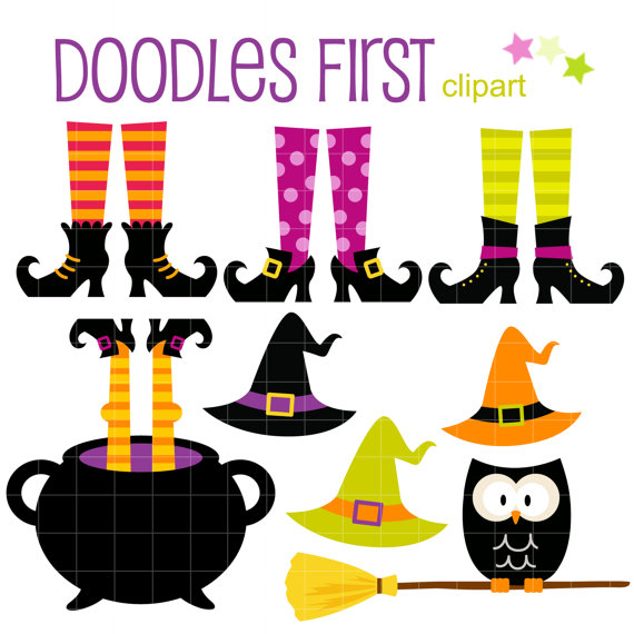 Witch Feet And Hats Halloween Digital Clip Art For Scrapbooking Card