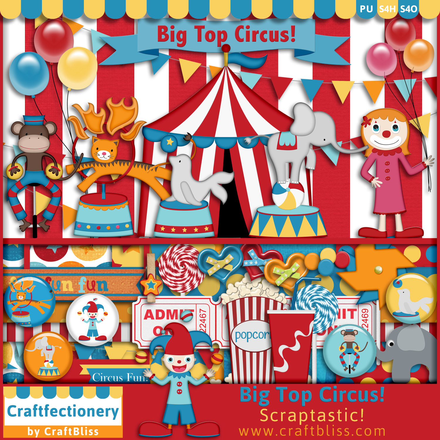 50  Off Sale Circus Digital Paper Digital Scrapbook Kit Circus Clipart