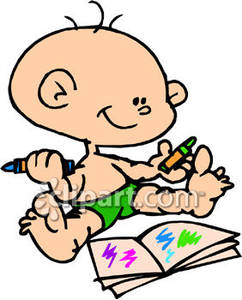 Baby With Crayons And A Coloring Book Royalty Free Clipart Picture