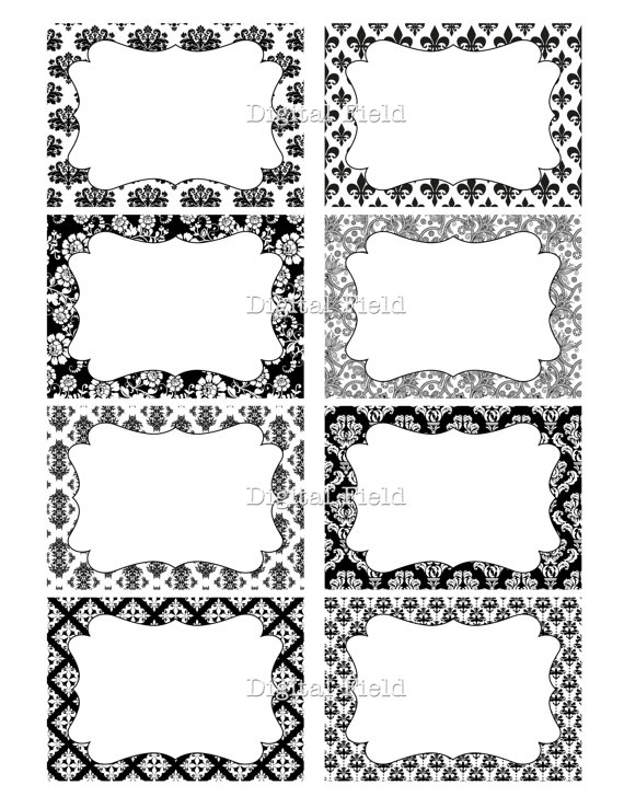 Black And White Damask   Floral Printable Digital Journaling Cards