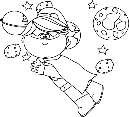 Black And White Superhero Girl Flying In Space In Space
