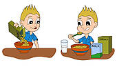 Boy Eating Cereal Illustrations And Clipart