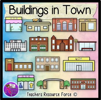 Buildings In Town Clip Art   Color And Black Line  Product Includes